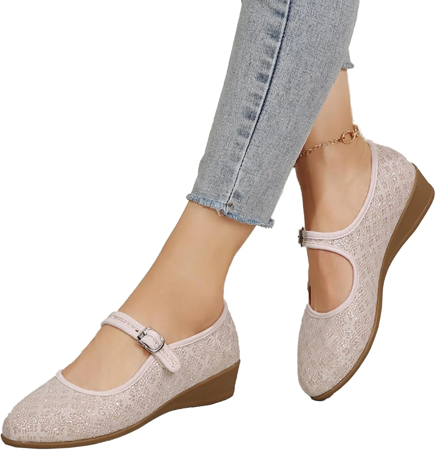 Women's Mary Jane Flats Comfortable Slip-on Flats Round Toe Dressy Ballet Shoes for Women