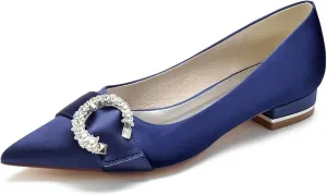Women's Pointed Toe Wedding Shoes for Bride Rhinestones Slip on Ballet Flats Evening Prom Party Bridal Dress Shoes