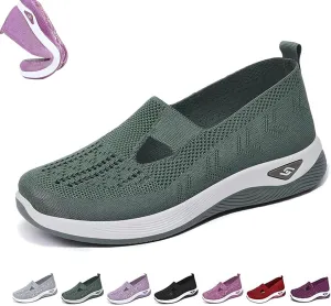 Women's Woven Orthopedic Breathable Soft Shoes Mesh Orthopedic Stretch Diabetic Shoes Go Walking Non-Slip Slip on Walking Shoes Arch Support