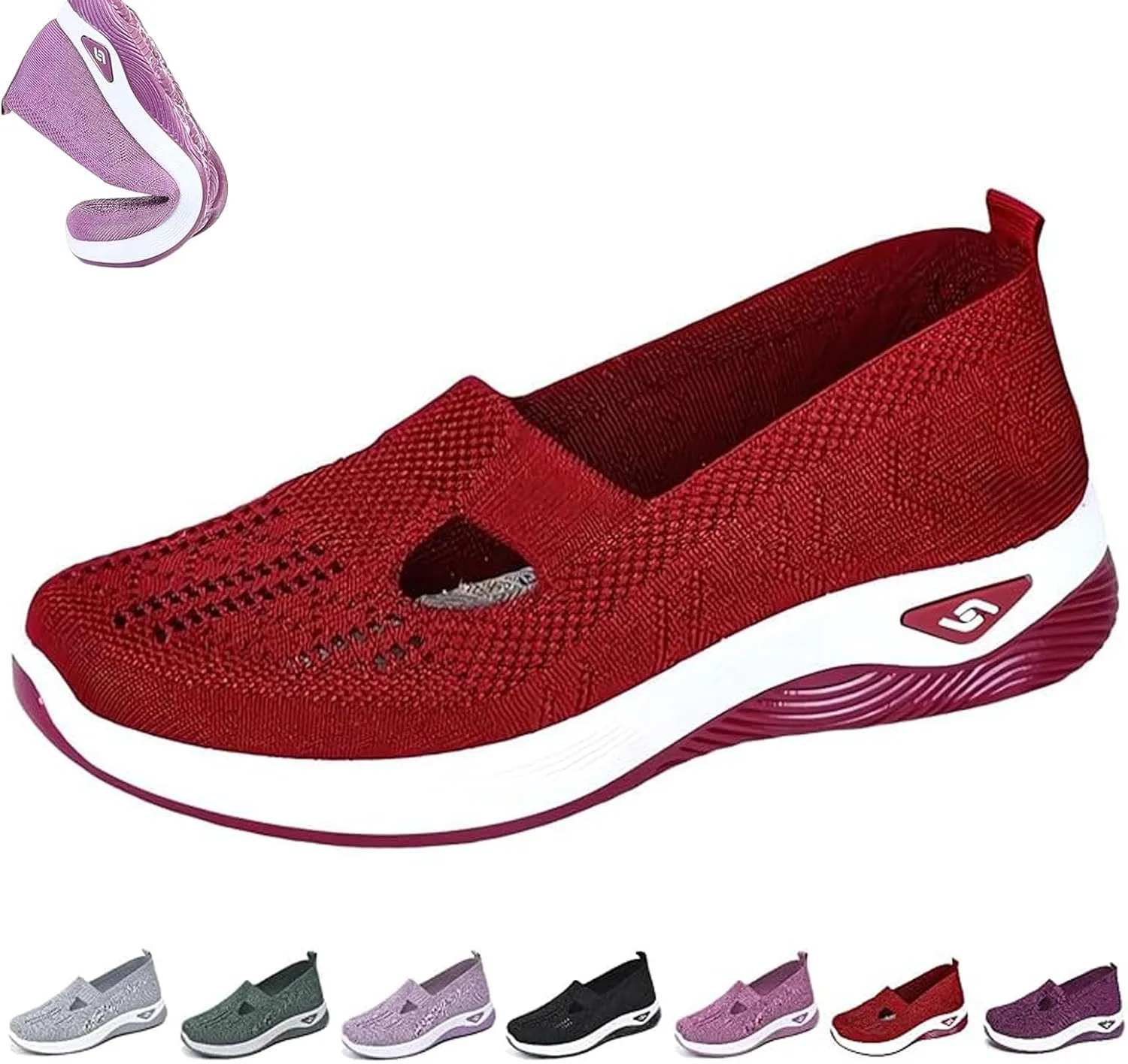 Women's Woven Orthopedic Breathable Soft Shoes Mesh Orthopedic Stretch Diabetic Shoes Go Walking Non-Slip Slip on Walking Shoes Arch Support