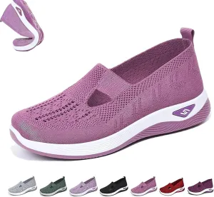 Women's Woven Orthopedic Breathable Soft Shoes Mesh Orthopedic Stretch Diabetic Shoes Go Walking Non-Slip Slip on Walking Shoes Arch Support