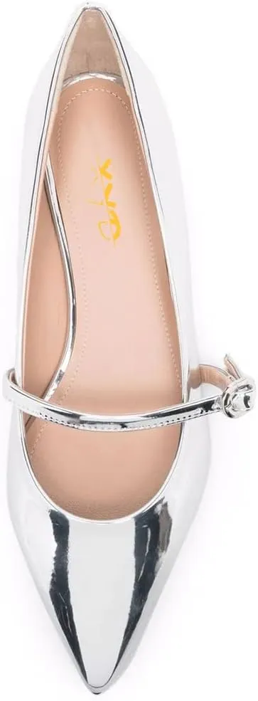 XYD Women Mary Janes Pointed Toe Dressy Flats with Buckle Strap Patent Leather Girls Ballet Flat Classy Dance Prom Dating Shoes