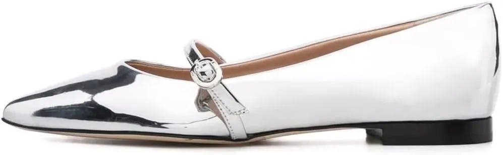 XYD Women Mary Janes Pointed Toe Dressy Flats with Buckle Strap Patent Leather Girls Ballet Flat Classy Dance Prom Dating Shoes