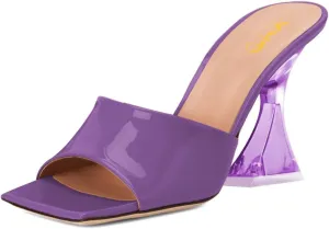 XYD Women's Clear High Block Heels Mules Open Square Toe Slip On Comfort Sexy Dress Pumps Sandals Evening Party Prom Shoes