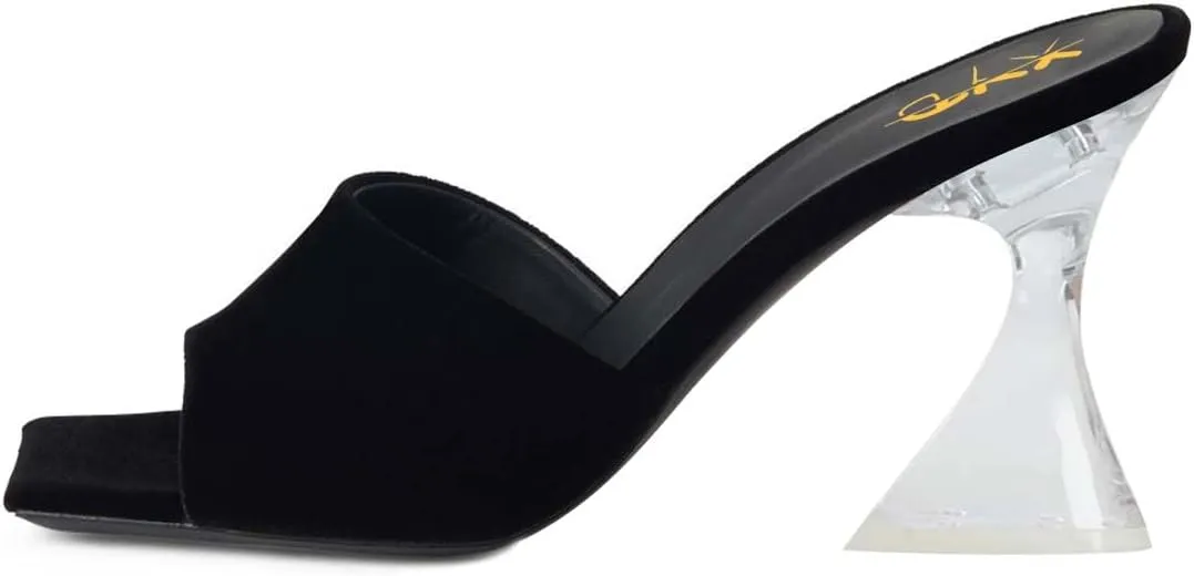 XYD Women's Clear High Block Heels Mules Open Square Toe Slip On Comfort Sexy Dress Pumps Sandals Evening Party Prom Shoes