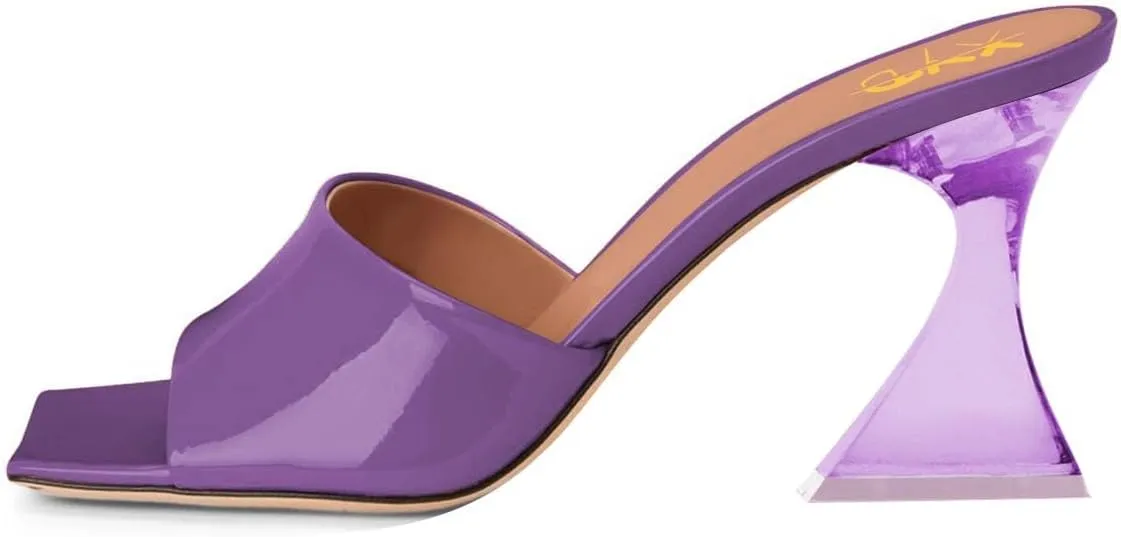 XYD Women's Clear High Block Heels Mules Open Square Toe Slip On Comfort Sexy Dress Pumps Sandals Evening Party Prom Shoes