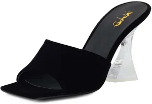 XYD Women's Clear High Block Heels Mules Open Square Toe Slip On Comfort Sexy Dress Pumps Sandals Evening Party Prom Shoes