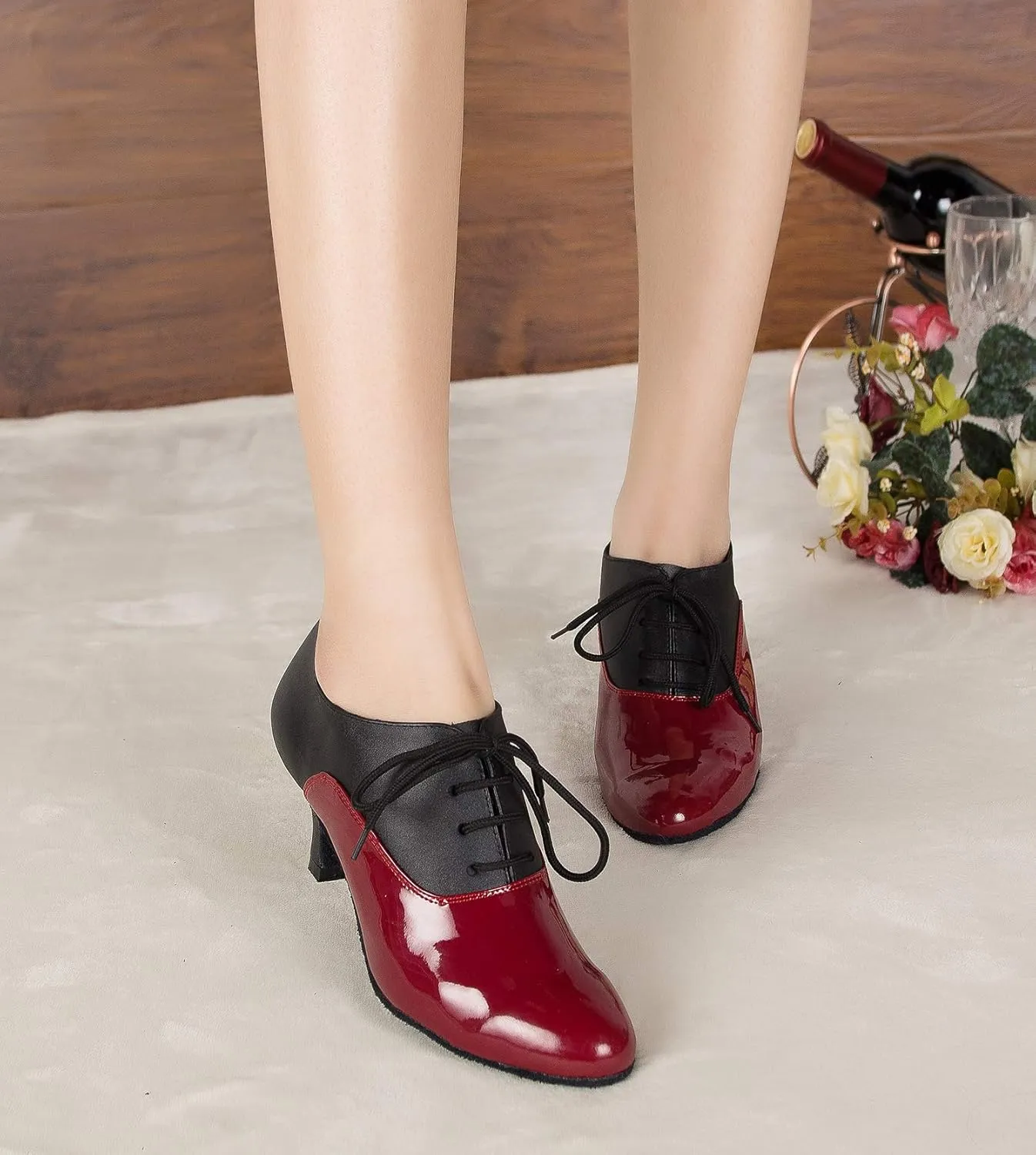YKXLM Leather Practice Dance Shoes for Women Ballroom Latin Salsa Teacher Shoes Lace-up Modern Dance Shoes,Modle YCL159