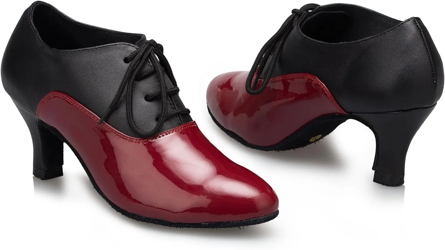 YKXLM Leather Practice Dance Shoes for Women Ballroom Latin Salsa Teacher Shoes Lace-up Modern Dance Shoes,Modle YCL159