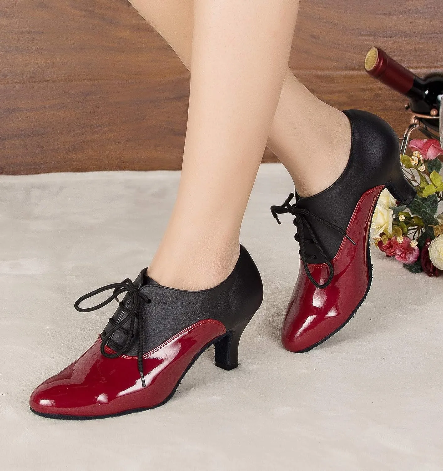 YKXLM Leather Practice Dance Shoes for Women Ballroom Latin Salsa Teacher Shoes Lace-up Modern Dance Shoes,Modle YCL159