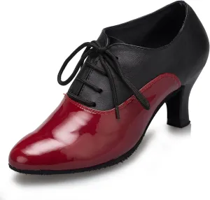 YKXLM Leather Practice Dance Shoes for Women Ballroom Latin Salsa Teacher Shoes Lace-up Modern Dance Shoes,Modle YCL159