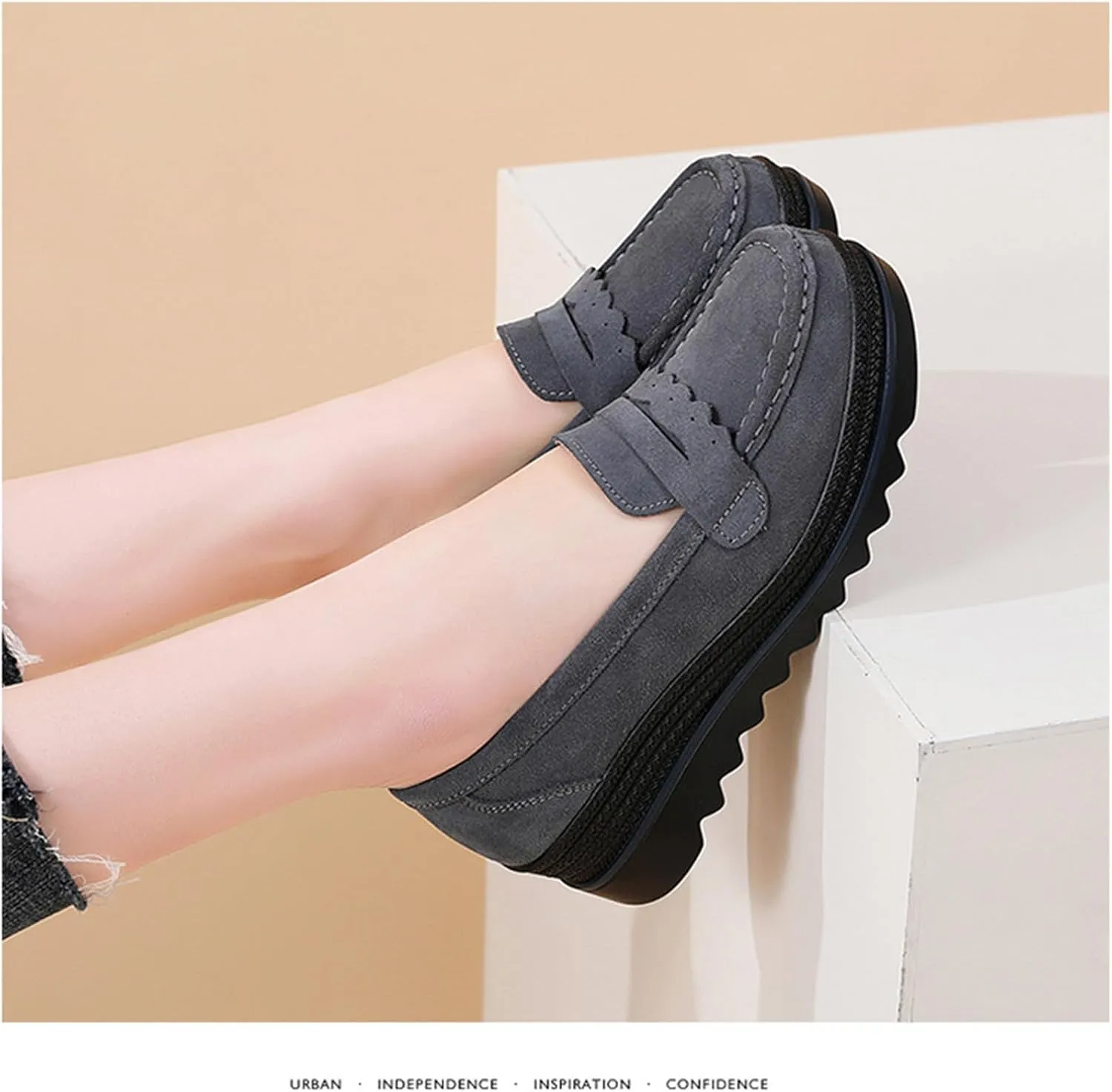 Yuizko Women's Suede Slip-On Platform Loafers with Arch Support,Casual Soft Comfortable Moccasin Sneakers Non-Slip Orthopedic Penny Walking Shoes