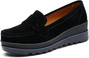 Yuizko Women's Suede Slip-On Platform Loafers with Arch Support,Casual Soft Comfortable Moccasin Sneakers Non-Slip Orthopedic Penny Walking Shoes